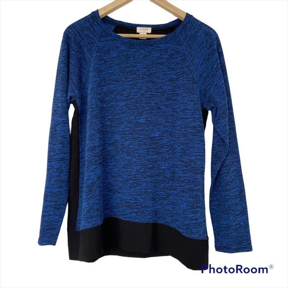 J. CREW BLUE/BLACK COLOUR BLOCKED RAGLAN TOP, MIXED MEDIA, MEDIUM - Picture 1 of 10